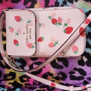 Kate ♠️ Spade strawberry print leather crossbody bag/phone holder